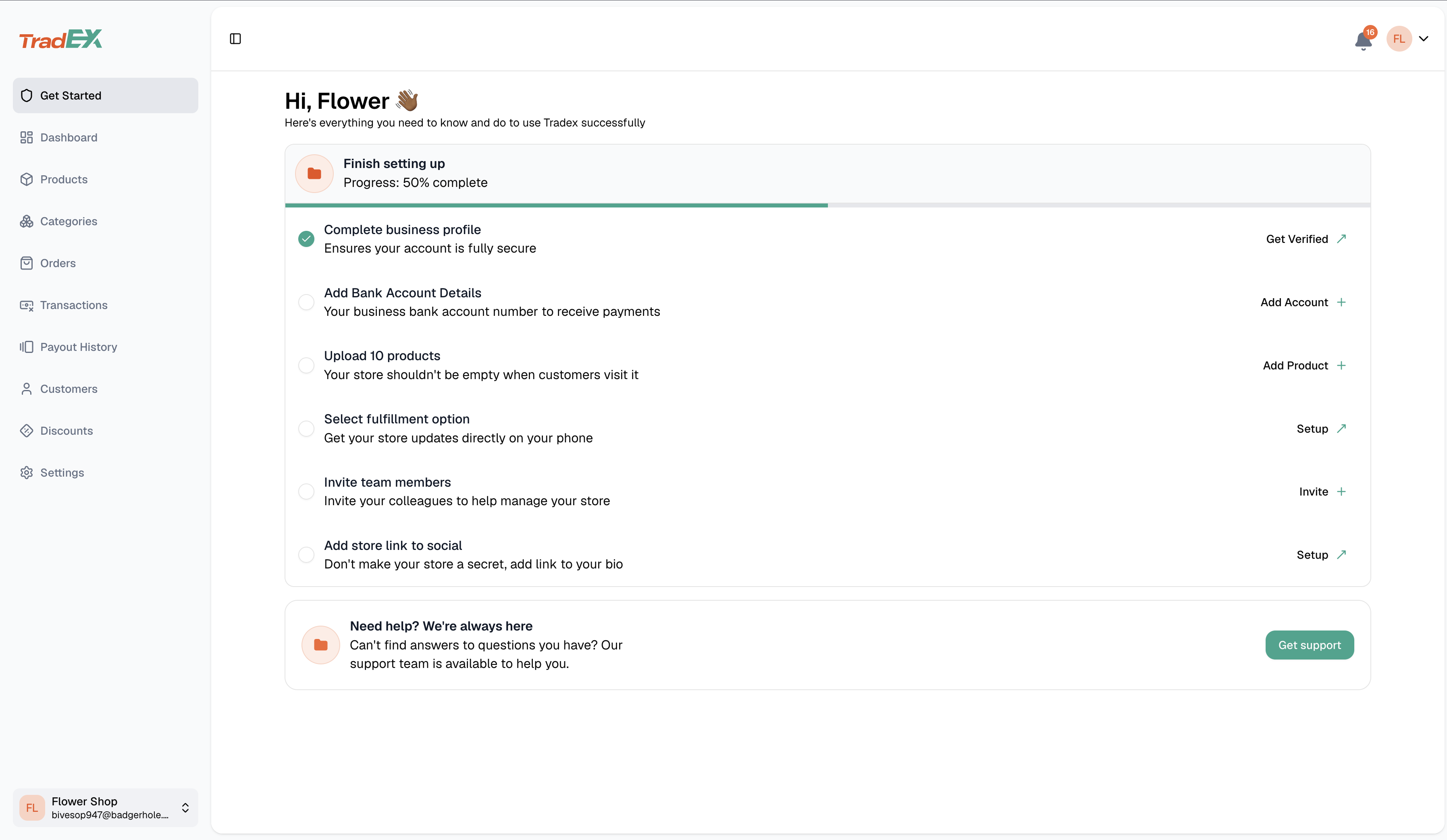 TradEX merchant seller dashboard